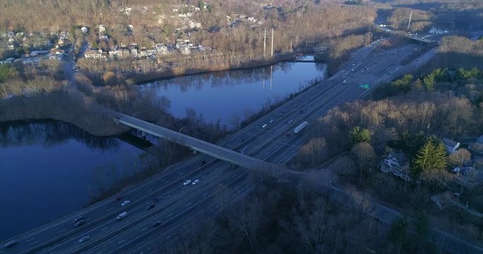 Aerial of Katonah and Cars Driving on a Highway in Upstate NY