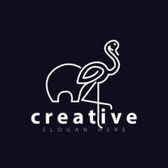 Flamingo and elephant Line Logo Icon Vector template