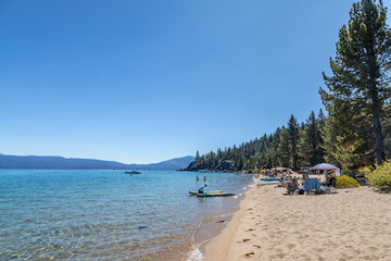 Lester Beach in D.L. Bliss State Park, Lake Tahoe, California on a Blue Sky Summer Day 