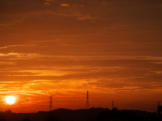 Tokyo,Japan-September 7, 2018: Dramatic sunrise sky with colorful clouds like abstract painting 