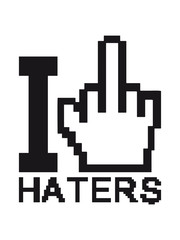 mitelfinger pixel bit nerd geek i love herz liebe fuck off you hand cool haters gonna hate logo zeichen schild stempel hass hassen böse idioten dumm hass