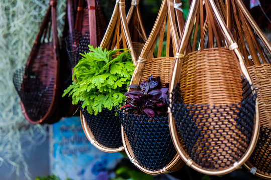 Wooden basket pot hold in shop