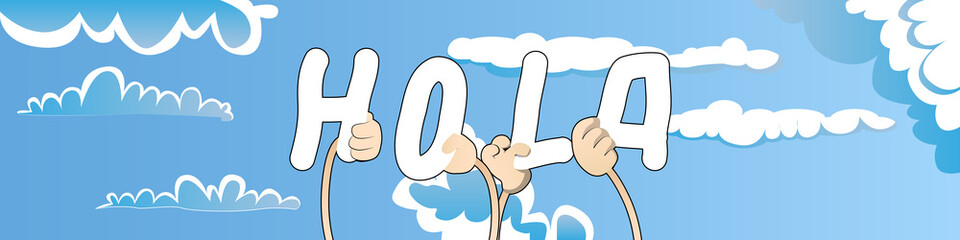 Diverse hands holding letters of the alphabet created the word Hola (hello in spanish). Vector illustration. © noravector