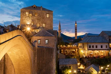 Tableaux sur verre Stari Most Pont de Stari Most la nuit à Mostar Bosnie