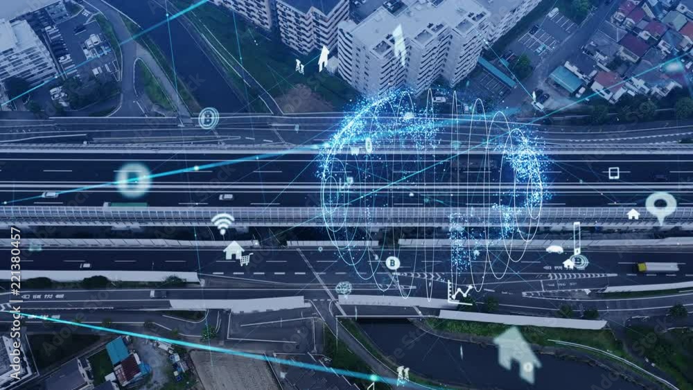 Poster social infrastructure and communication technology. iot(internet of things). autonomous transportati