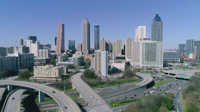 Aerial of the Skyline and Spaghetti Junction Freeways in Atlanta