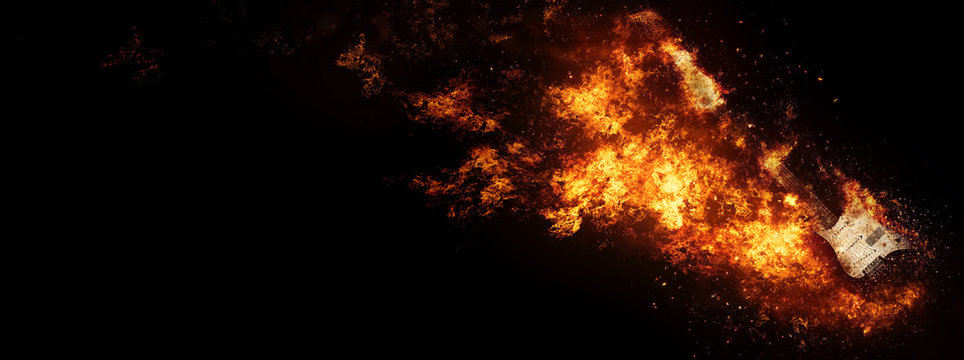 炎に包まれたエレキギター