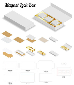 Magnet Lock Rigid Box 3d Mockup With Dieline