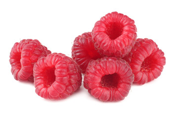 ripe raspberries isolated on white background macro