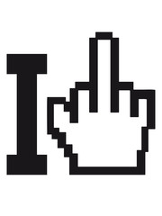 computer mitelfinger pixel bit nerd geek i love herz liebe fuck off you hand cool haters gonna hate logo zeichen schild stempel hass hassen böse idioten dumm hass