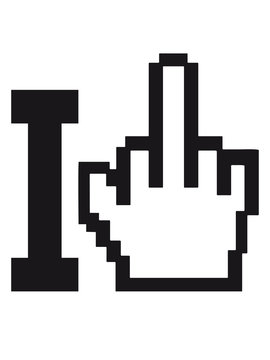 computer mitelfinger pixel bit nerd geek i love herz liebe fuck off you hand cool haters gonna hate logo zeichen schild stempel hass hassen b&ouml;se idioten dumm hass