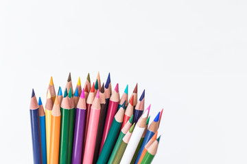 Set of colorful pencils on white background. Back to school concept. Copy space for text