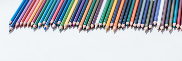 Set of colorful pencils on white background. Back to school concept. Copy space for text