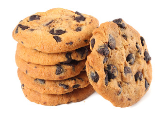 Chocolate chip cookies isolated on white background. Sweet biscuits. Homemade pastry.