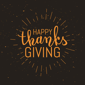 Happy Thanksgiving holiday poster, brush pen calligraphy, vector illustration
