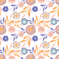 Fototapeta na wymiar Seamless floral retro pattern in pastel colors on white background.
