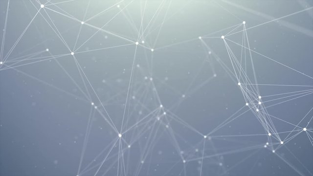 96. Abstract Digital Concept of Geometrical Figures: Polygon Plexus Fractals Moving, Connecting Themselves and with Particles. Triangular Technological Concept Seamless Loop Background Animation