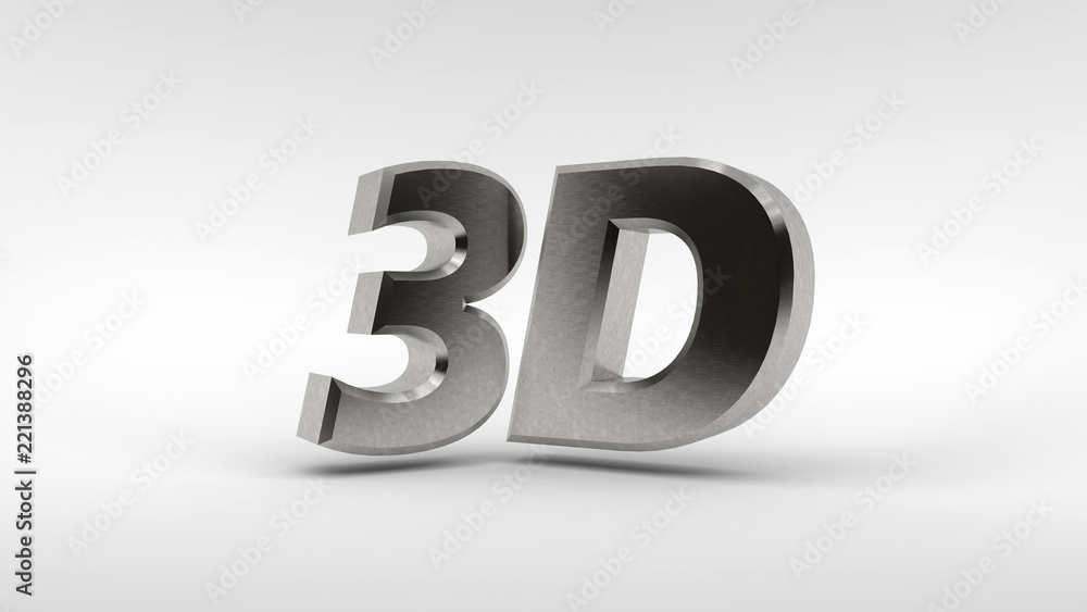 Poster metal 3d logo isolated on white background with reflection effect. 3d rendering.