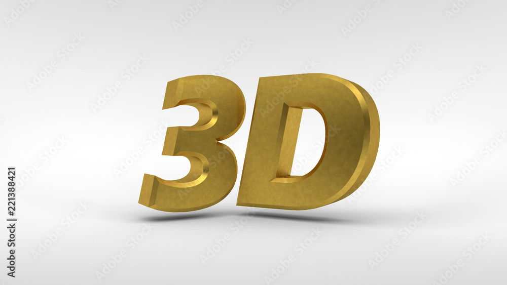Poster gold 3d logo isolated on white background with reflection effect. 3d rendering.