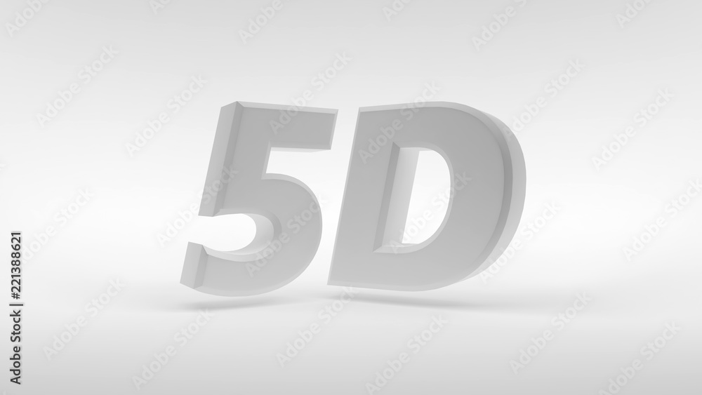 Poster white 5d logo isolated on white background with reflection effect. 3d rendering.