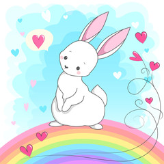 Cute white romantic bunny with heart