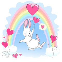 Cute white romantic bunny with heart
