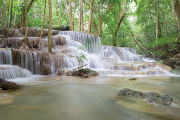 Obraz premium Fifth of Hauy mae khamin waterfall located in deep forest of Kanchanaburi province,Thailand.