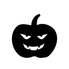 Vector illustration of pumpkin with face in black isolated on white background for decoration, sticker, halloween, invitation, greeting card