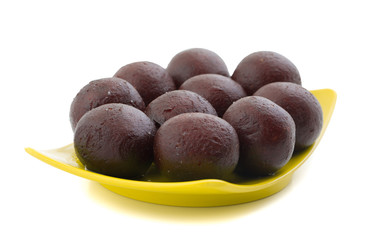 Indian Sweet Food Sweet Black Gulab Jamun Also Know as Kala Jamun, Black Jamun or Dry Kala Jam is a Popular Indian Dessert or Doughnuts for Festivals And Weddings