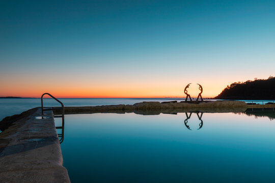Sunrise view of empty pool at Manly, Sydney, Australia. Fairy Bower Sea Pool.