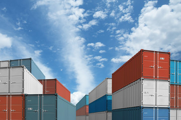 export or import shipping cargo containers stacks under sky