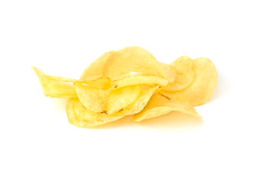 Potato chips isolated on white background.