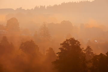 Obraz na płótnie Canvas Autumn foggy sunrise landscape