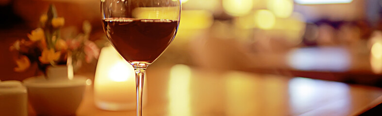 top concept alcohol, wine glass / glass of wine narrow long horizontal background, beautiful glass of wine