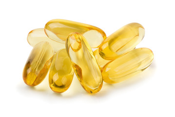 Stack image of capsules Omega 3 isolated on white background