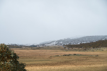 Obraz premium Snow line in fields