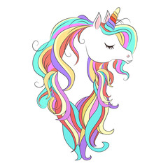 Cute White Unicorn with rainbow hair