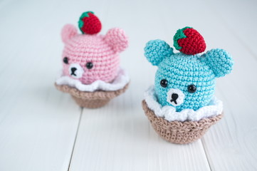 Amigurumi cake in the form of a bear cub. Knitted toy.