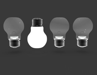 3D light-bulbs concept . illustration of gray background