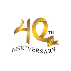 40th anniversary years ribbon. number gold color