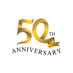 50th anniversary years ribbon. number gold color