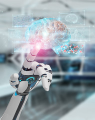 White man humanoid creating artificial intelligence 3D rendering