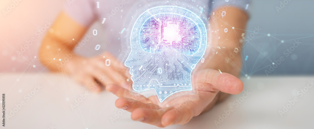 Poster businessman creating artificial intelligence 3d rendering