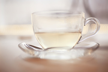 English tea in a cafe / cup and kettle with five o'clock tea