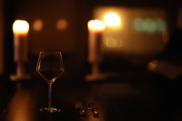 empty wine glasses restaurant interior serving / beautifully served glass wine glasses
