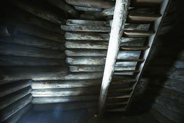interior in Russian wooden church / orthodox wooden architecture, interior orthodoxy