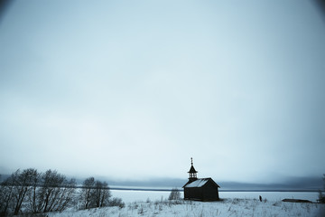 December winter landscape / snowy view, concept of frost winter, loneliness, sadness