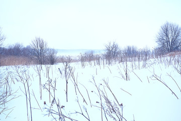 landscape in russian kizhi church winter view / winter season snowfall in landscape with church architecture