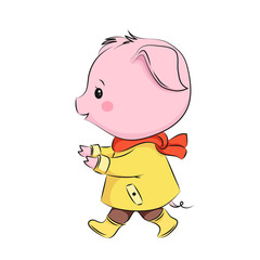 Cute little pig. Cartoon vector character