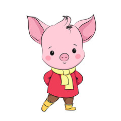 Cute little pig. Cartoon vector character